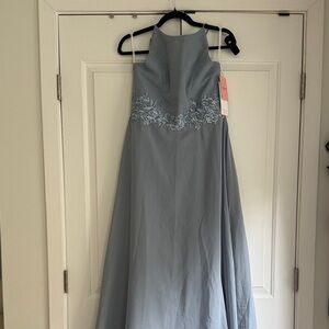 JJs House Strapless Gray Dress with Floral Detail